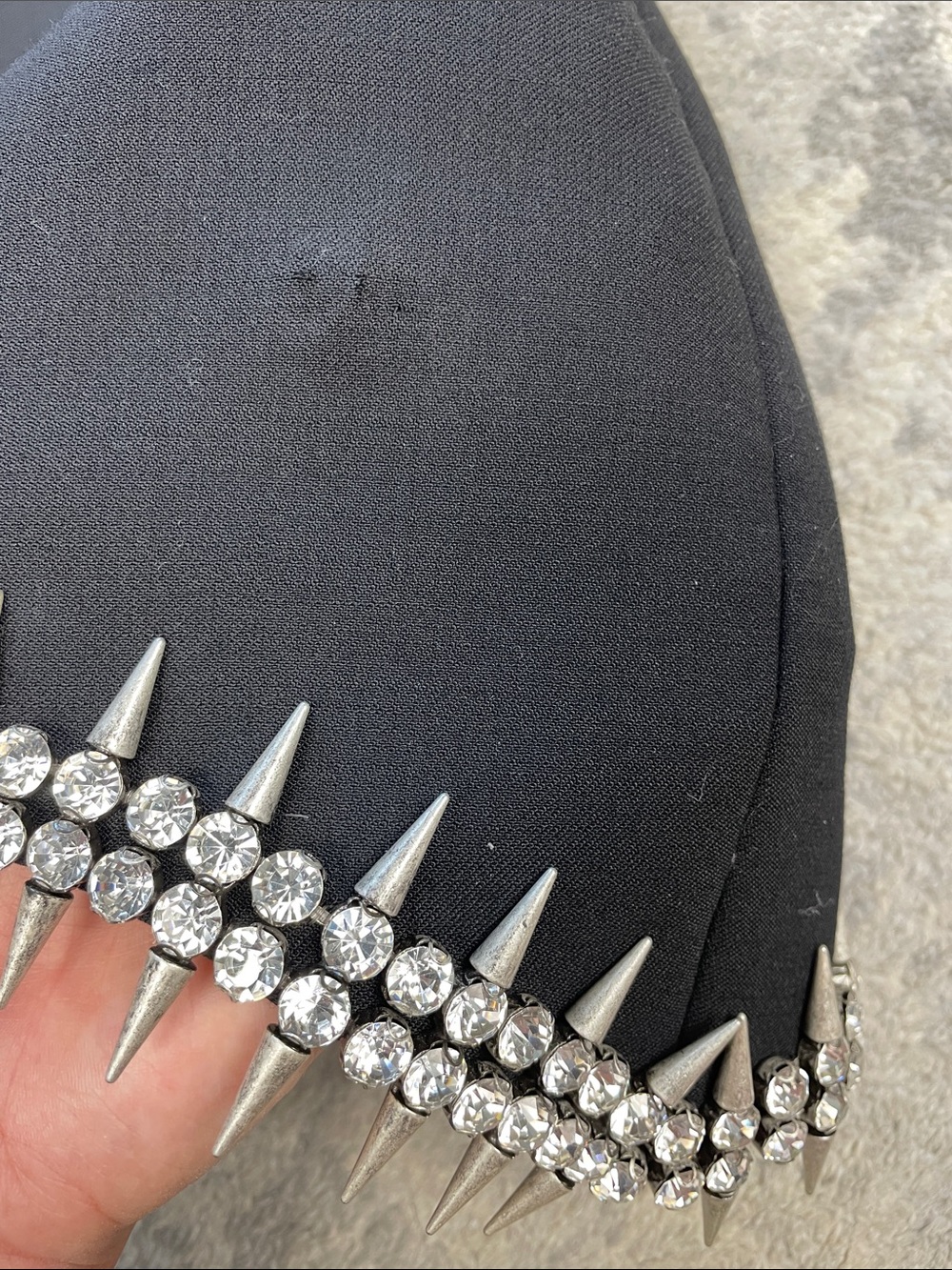 AREA NYC Crystal Spike Embellished Mini Dress Black LBD FLAW Sz 8 - Picture 15 of 17
